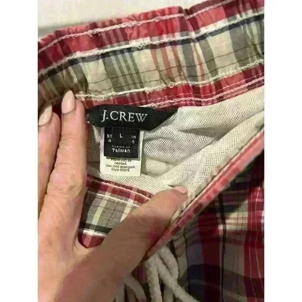 J. Crew The Original Shortboard Short Men LG Plaid Mesh Lined Swim Trunk Pockets